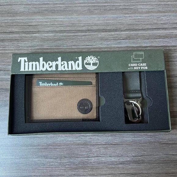 Timberland Khaki Canvas Card Case With Key Fob Ring Wallet NP0439/67 Gift Set - Picture 3 of 8